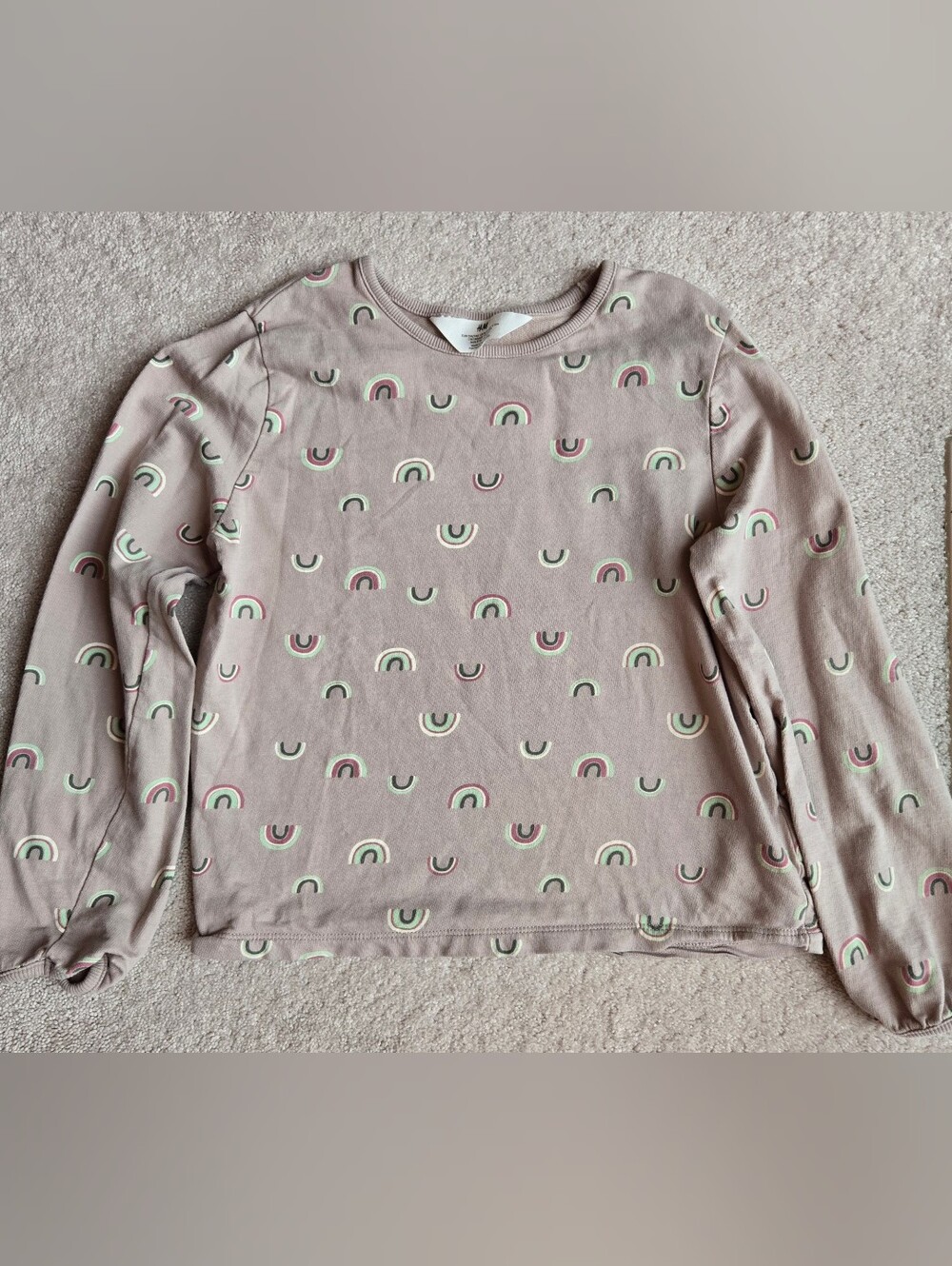 H&M Mauve Long-Sleeve Top with Pastel Rainbow Print Boho Rainbows